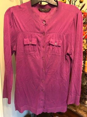 BCBGMaxAzria Magenta Button-Up Pocket Cardigan